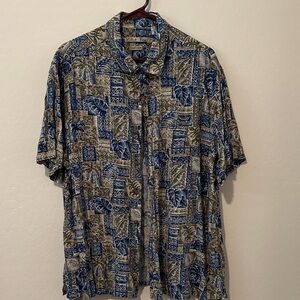 Stylish Men's Blue and Tan Patterned Shirt